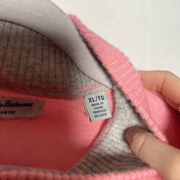 Tommy Bahama Pink Men’s Cashmere Button Mock Neck  Sweater - Picture 5 of 7